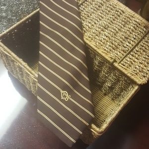 Christian Dior brown tie with gold stripes